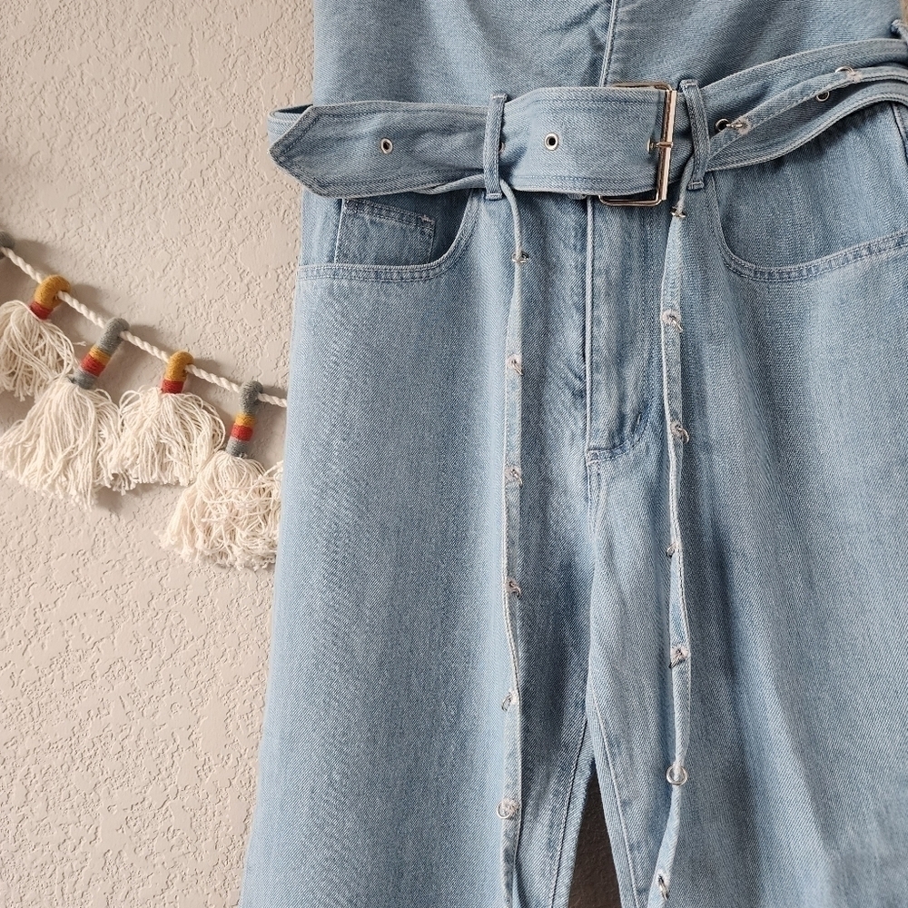 Marques Almeida Blue Denim Crossover Belted Buckle Jeans Designer Grunge Boho 6 — image 7 of 8